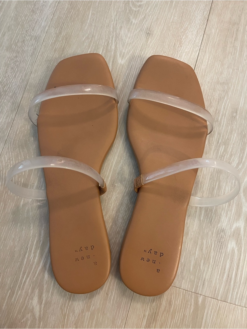 a new day Tan Slide Sandals with Clear Straps